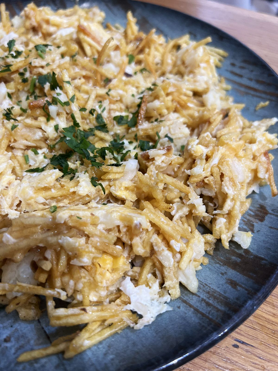 A serving of crumbled salt cod from the restaurant A de Arco, Merida.