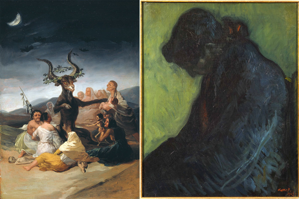 Witches' Sabbath, by Goya, on the left, and Gypsy, by Isidre Nonell, on the right.