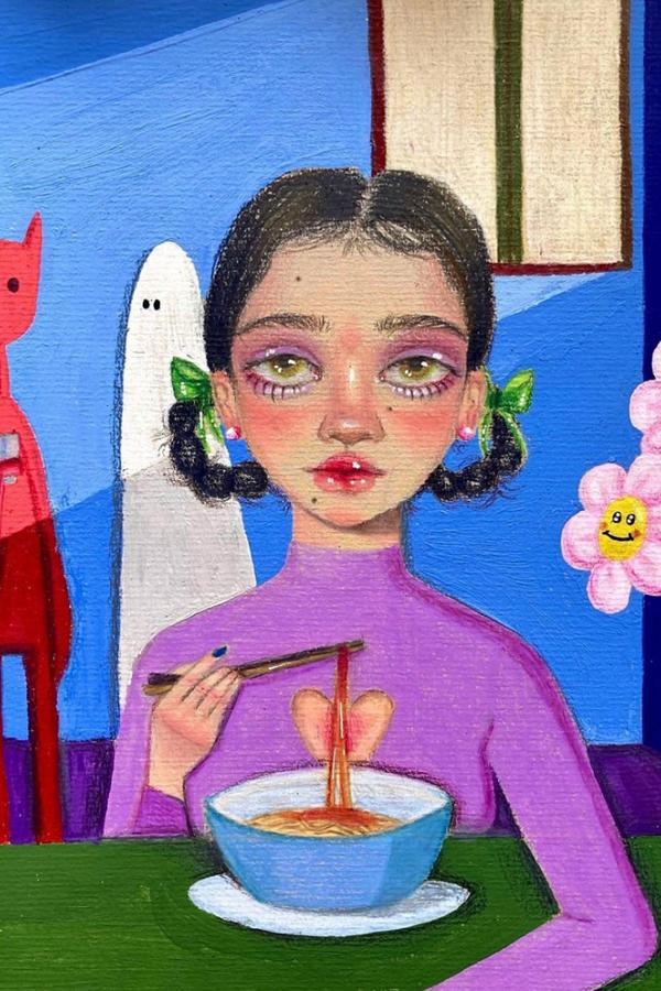 Esta obra de arte se titula: Sin Apetito al Recordarte, de Carolina Varas, cortesía de @artezeromx.