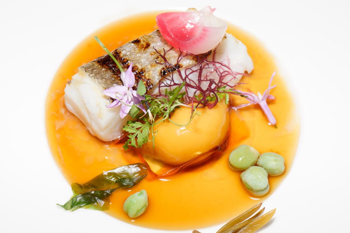 Modern dish of cod from Peix i Brases